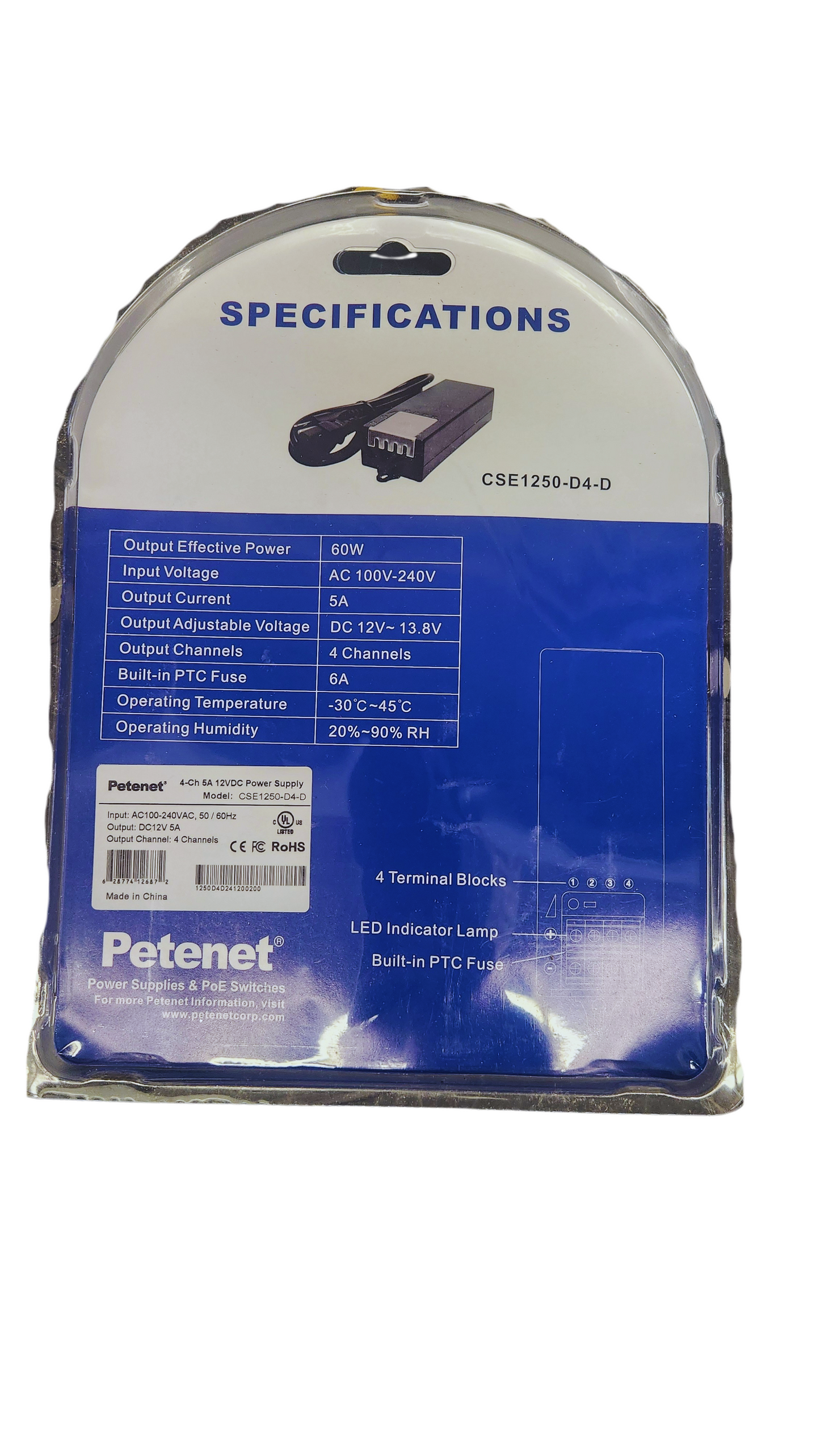 Petenet 4-Channel 12 VDC Plug-in Power Supply UL Approved 100V-240VAC Input to 12V-13.8VDC Output Good for CCTV Security Cameras Or Any Electronics Devices
